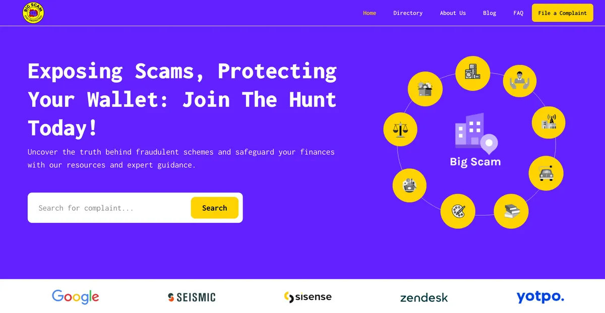 BigScam.org website homepage screenshot for the BigScam.org removal guide