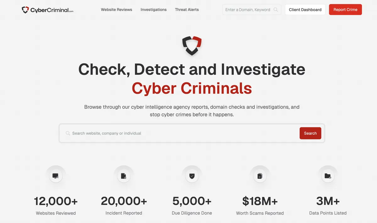 CyberCriminal.com website homepage screenshot for the CyberCriminal.com removal guide