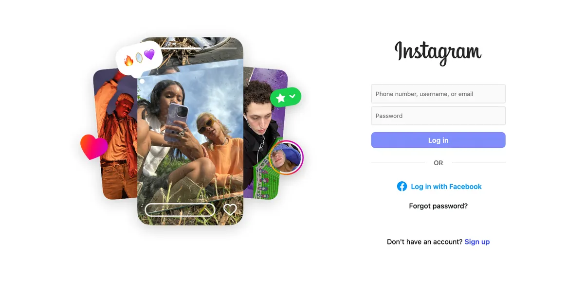 Instagram website homepage screenshot for the remove fake Instagram account guide