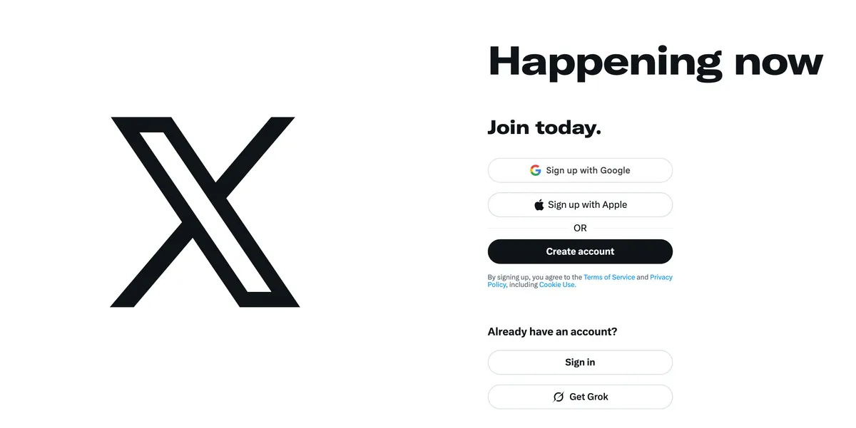 X (Twitter) website homepage screenshot for the remove fake X account guide
