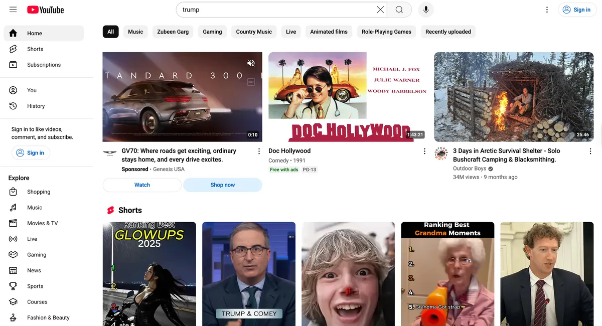 YouTube website homepage screenshot for the remove YouTube video guide