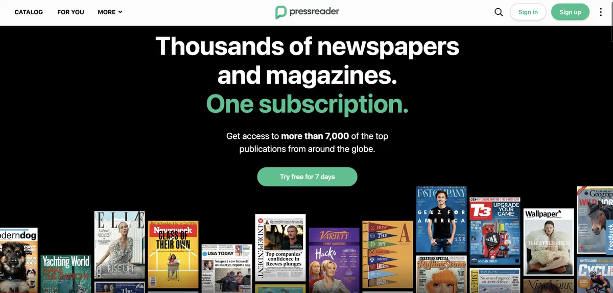 PressReader website homepage screenshot for the PressReader content removal guide