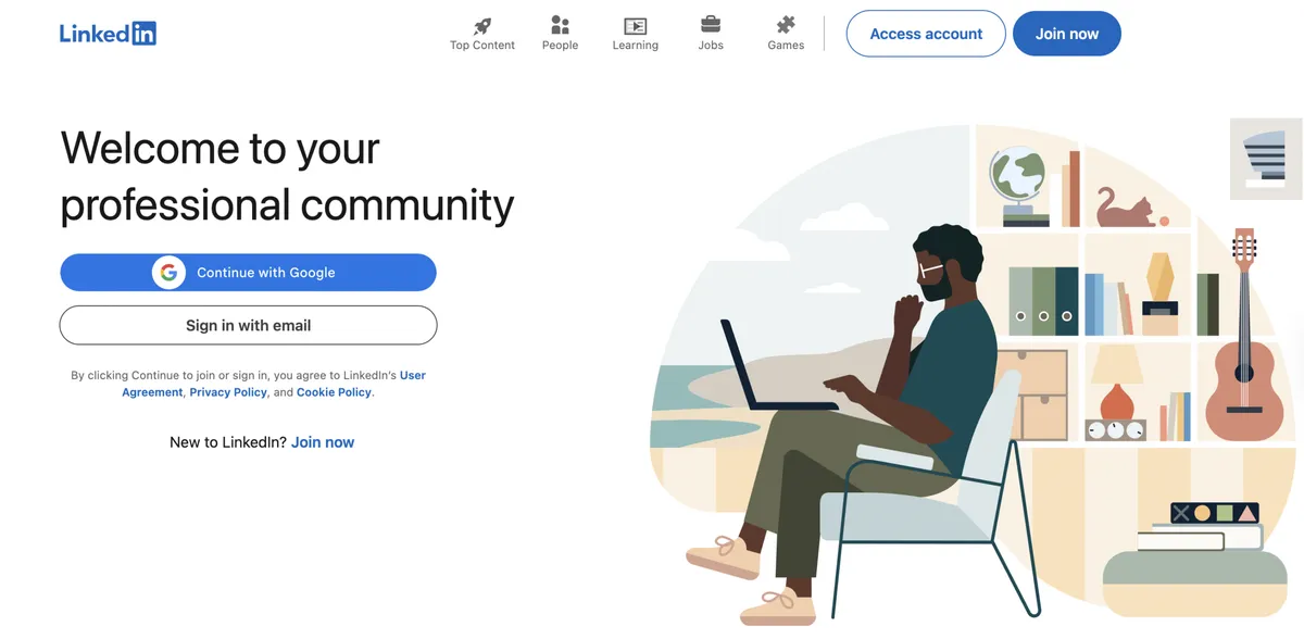 LinkedIn website homepage screenshot for the remove LinkedIn post guide