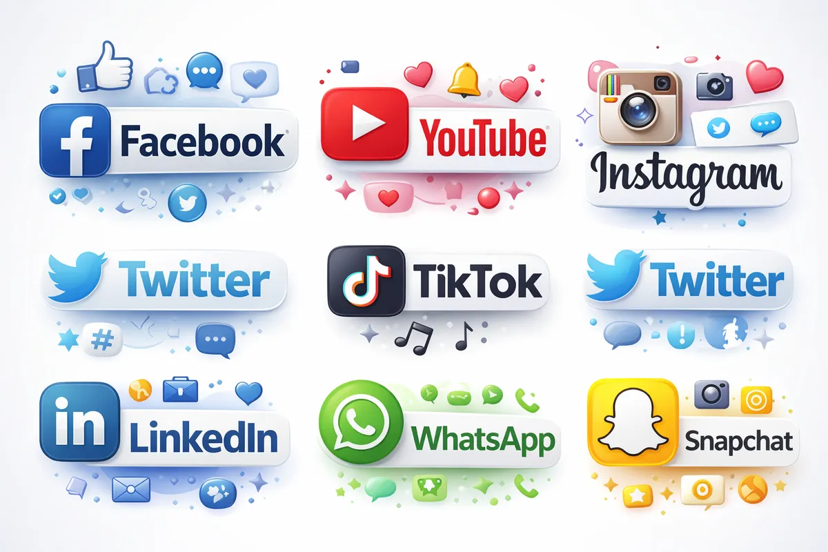 Illustration of social media app icons for the fake account removal guide