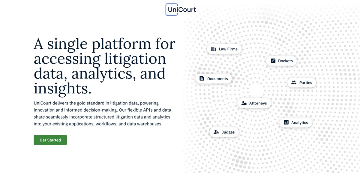 UniCourt website homepage screenshot for the UniCourt removal guide