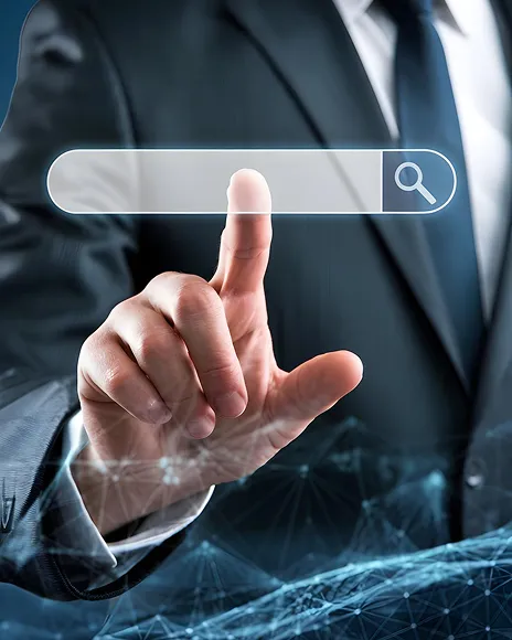 Finger touching a floating search bar, representing search suppression