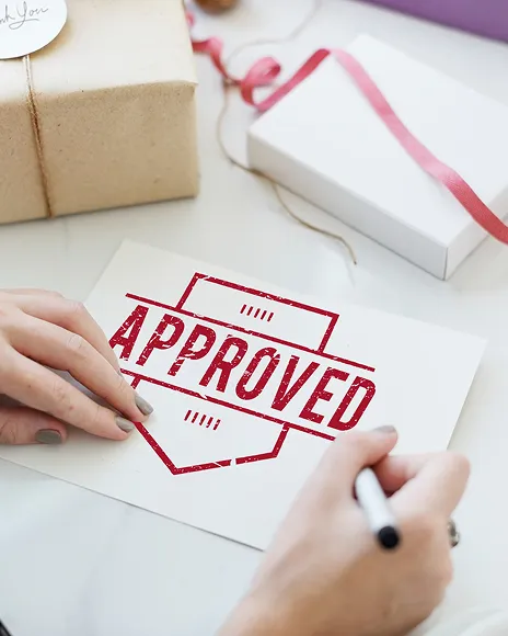 Approved stamp on a document, representing an authentic, authoritative presence