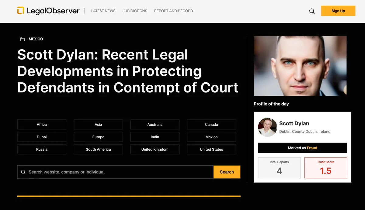 LegalObserver.com website homepage screenshot for the LegalObserver.com removal guide