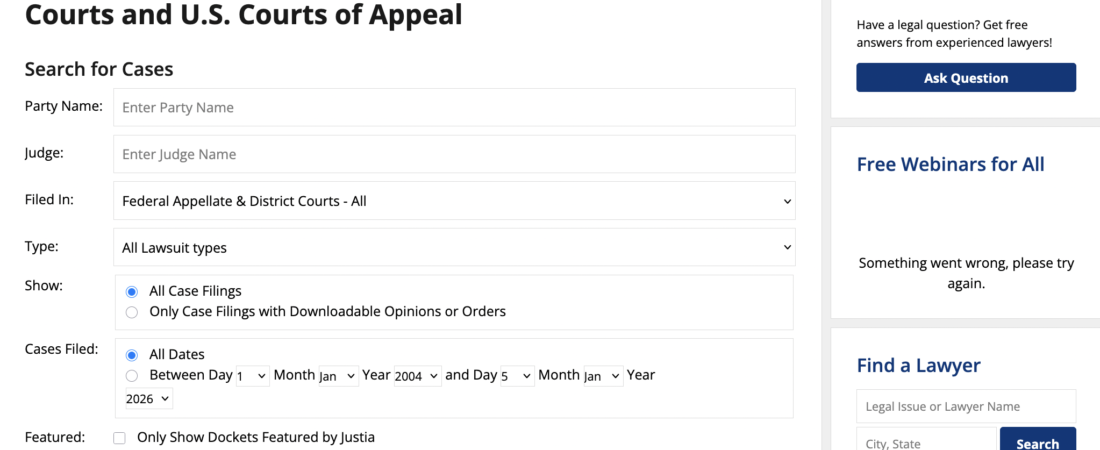 Justia.com Court Record/Docket Removal