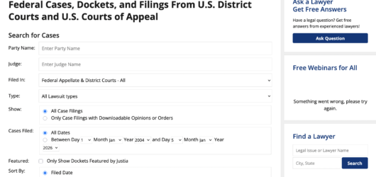 Justia.com Court Record/Docket Removal